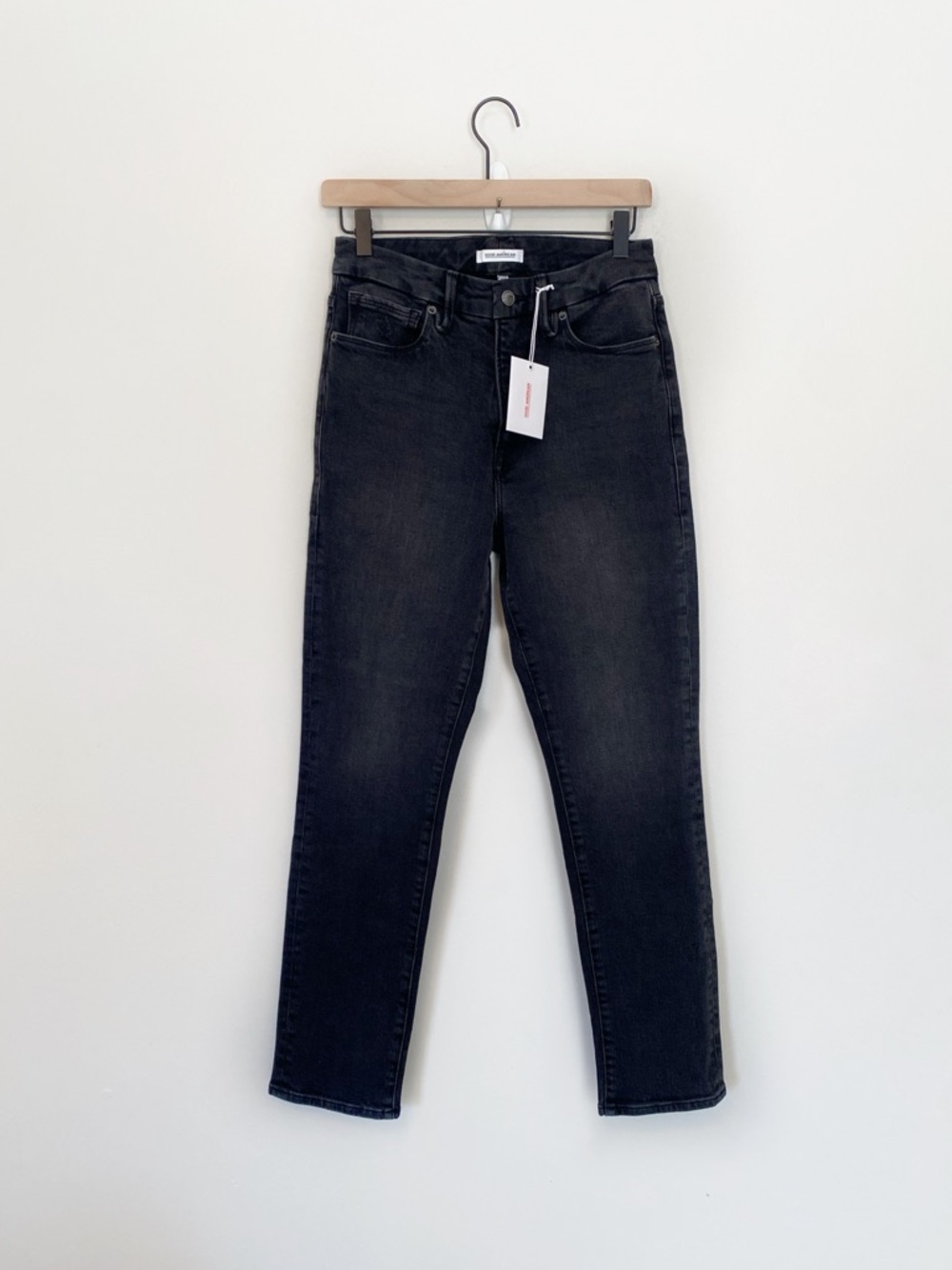 Good American Good Classic High Rise Slim Straight Leg Jeans Black size 4 or 27 - Picture 2 of 9